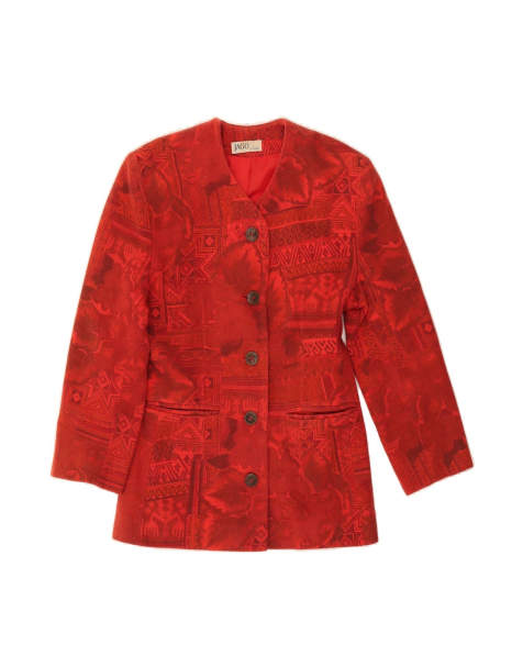 Vintage Longline Abstract Pattern Blazer Jacket UK 14 Medium In Red - view 1