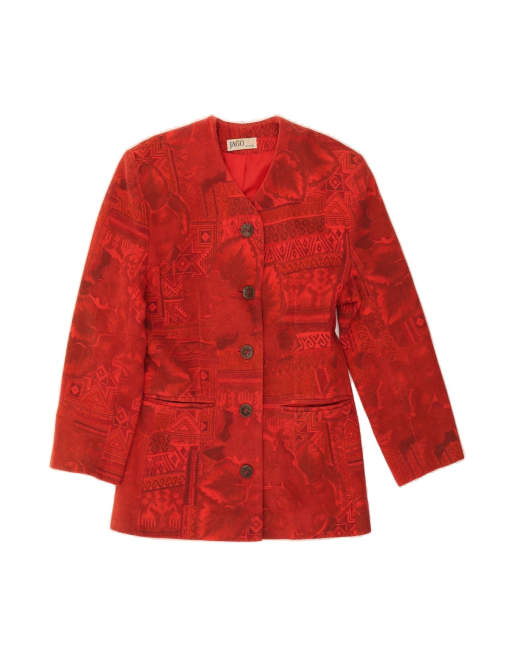 Vintage Longline Abstract Pattern Blazer Jacket UK 14 Medium In Red