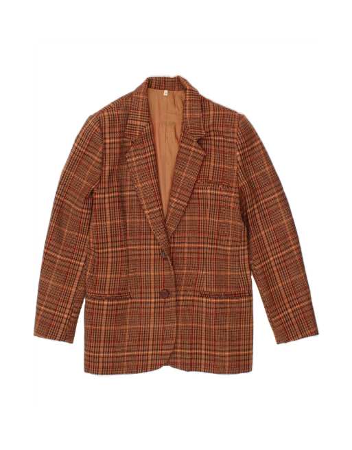 Vintage Longline Blazer Jacket It 46 Large In Brown Houndstooth