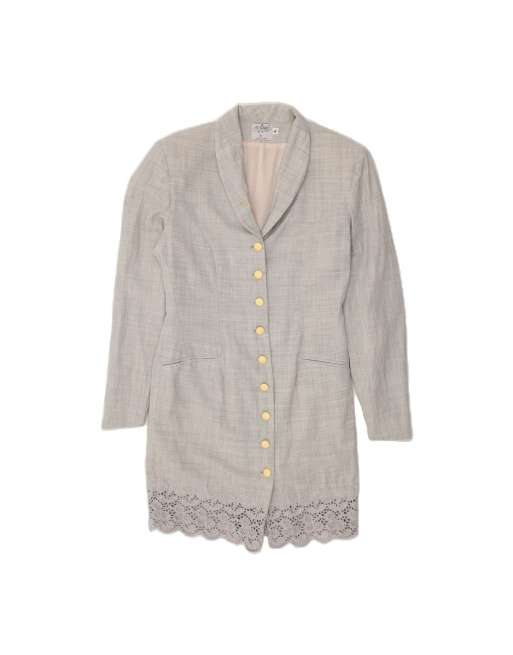 Vintage Longline Blazer Jacket UK 14 Large In Grey