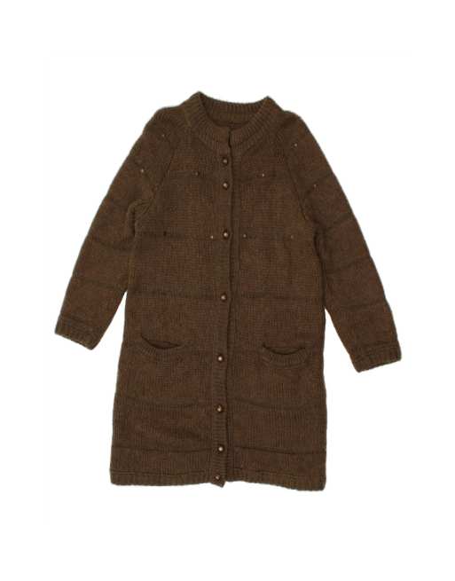 Vintage Longline Cardigan Sweater UK 10 Small In Brown