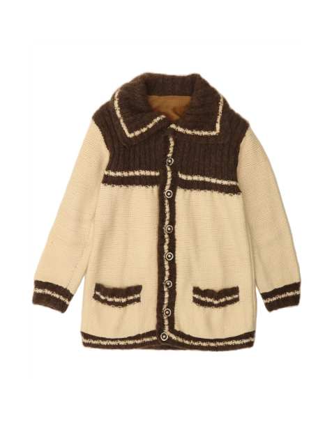 Vintage Longline Cardigan Sweater UK 12 Medium In Beige Colourblock - view 1