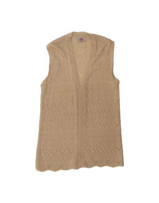 Vintage Longline Cardigan Sweater UK 14 Large In Beige Argyle/diamond