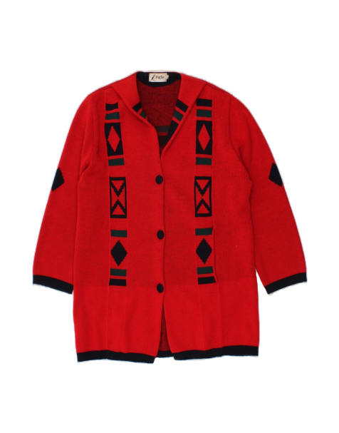 Vintage Longline Cardigan Sweater UK 14 Large In Red Geometric - view 1