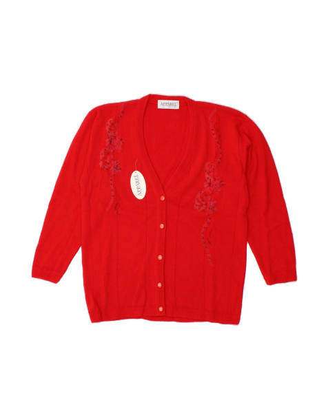 Vintage Longline Cardigan Sweater UK 14 Medium In Red Floral - view 1