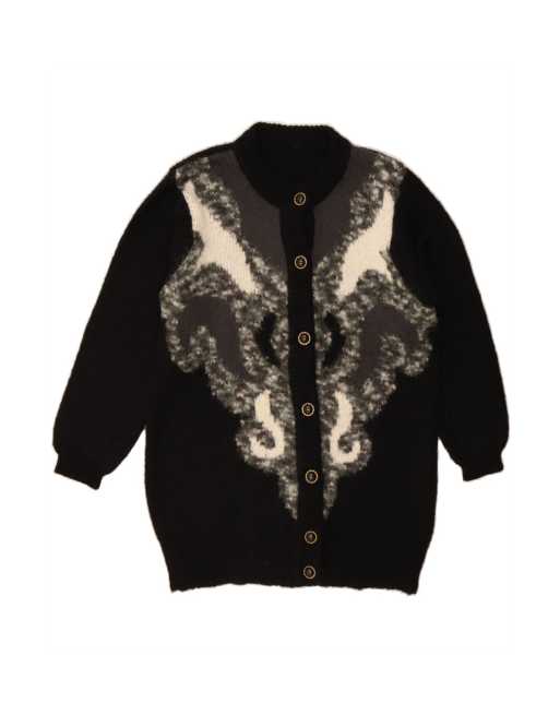 Vintage Longline Cardigan Sweater UK 16 Large In Black Paisley