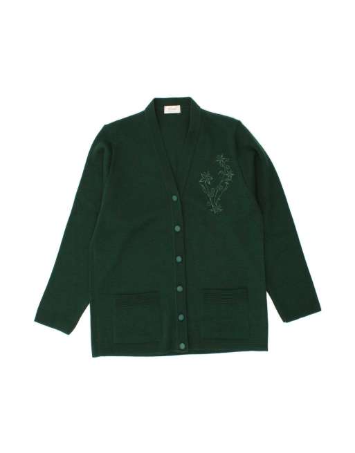 Vintage Longline Cardigan Sweater UK 16 Large In Green Floral