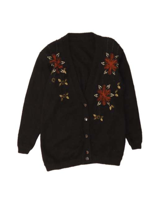 Vintage Longline Cardigan Sweater UK 18 XL In Black Floral