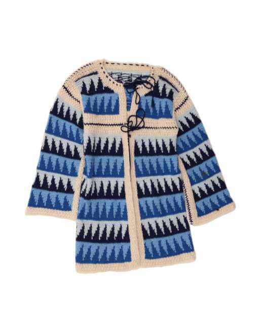 Vintage Longline Cardigan Sweater UK 18 XL In Blue Geometric