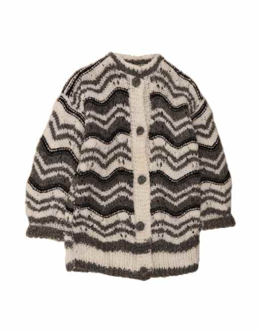 Vintage Longline Cardigan Sweater UK 18 XL In Grey Chevron