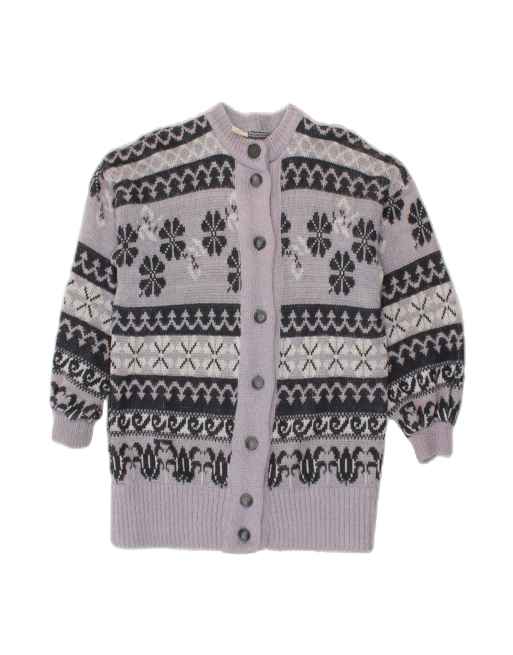 Vintage Longline Cardigan Sweater UK 18 XL In Purple Fair Isle