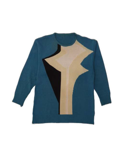 Vintage Longline Crew Neck Jumper Sweater EU 38 Medium In Blue