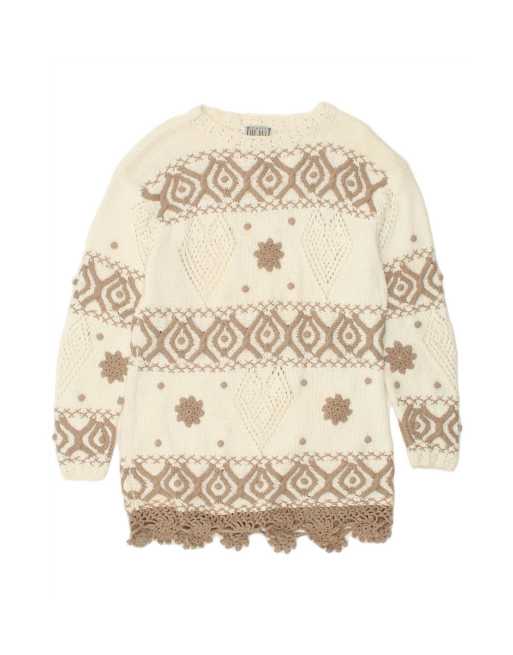 Vintage Longline Crew Neck Jumper Sweater It 40/42 Medium In Off In White
