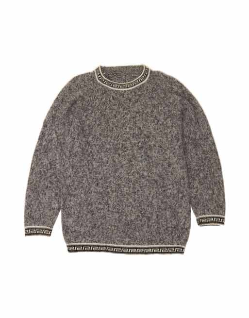 Vintage Longline Crew Neck Jumper Sweater UK 14 Large In Grey Flecked
