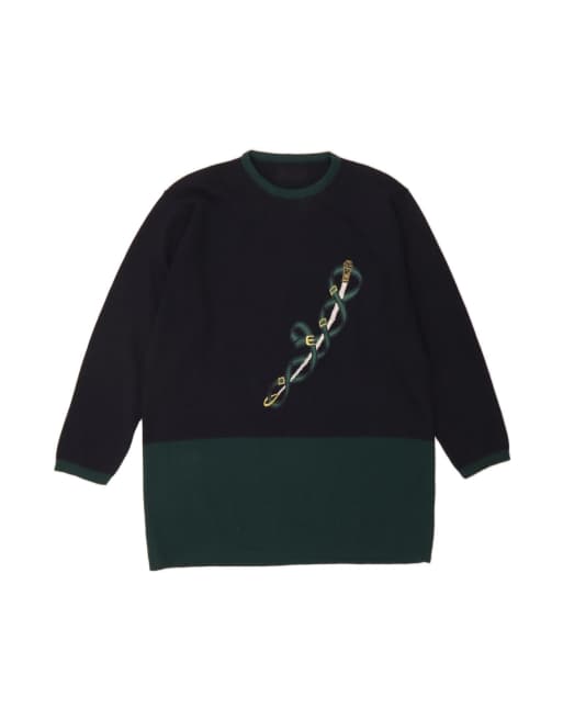 Vintage Longline Crew Neck Jumper Sweater UK 20 2XL In Blue