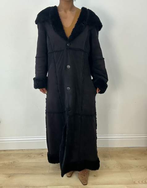 Vintage longline hooded coat in black - view 1