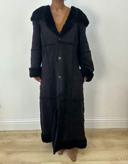 Vintage longline hooded coat in black