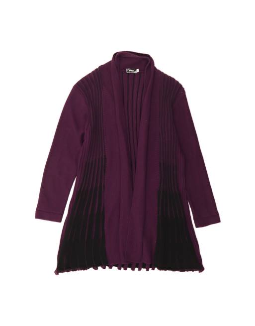 Vintage Longline Open Cardigan Sweater UK 14 Medium In Purple Striped