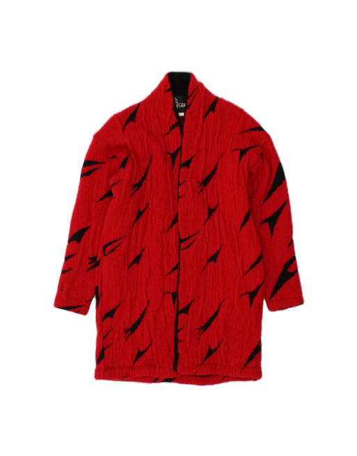 Vintage Longline Open Cardigan Sweater UK 14 Medium In Red