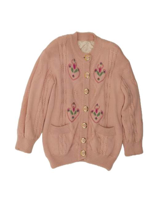 Vintage Longline Oversized Cardigan Sweater UK 16 Large In Pink Floral