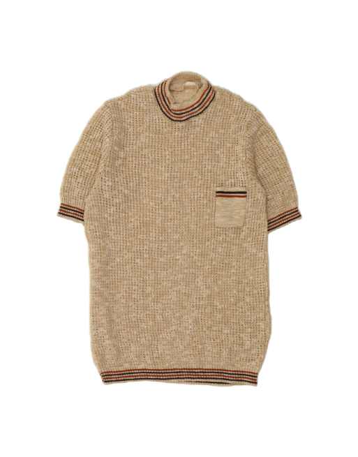 Vintage Longline Turtle Neck Jumper Sweater UK 14 Medium In Beige