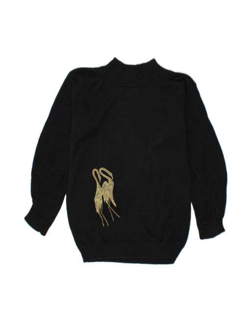 Vintage Longline Turtle Neck Jumper Sweater UK 16 Large In Black