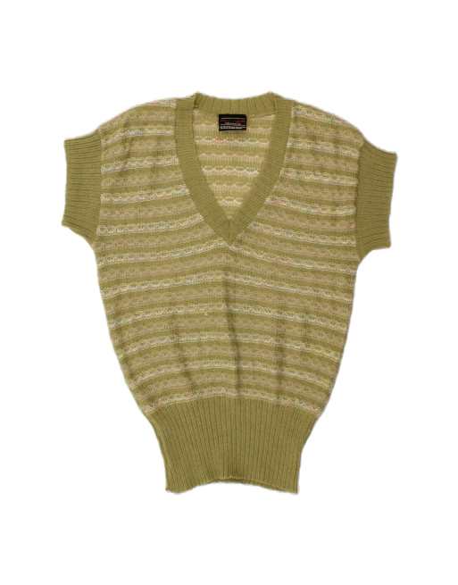 Vintage Longline V-neck Jumper Sweater UK 16 Large In Green Striped