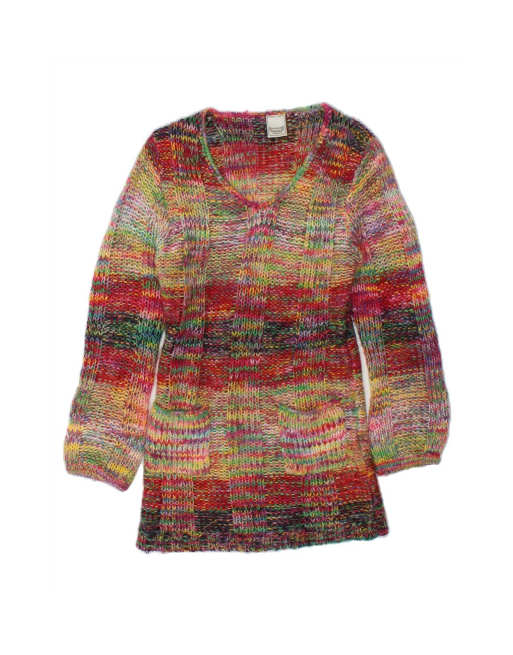Vintage Longline V-neck Jumper Sweater UK 8 Small In Multicoloured