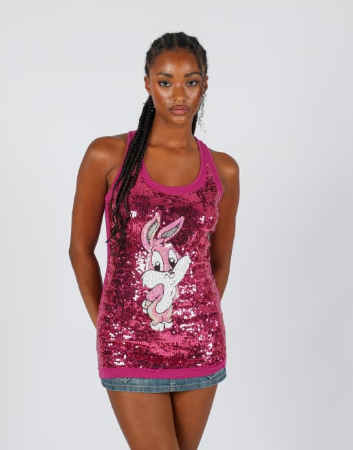 Vintage Looney Tunes L woven vest in baby pink, 3 of 4