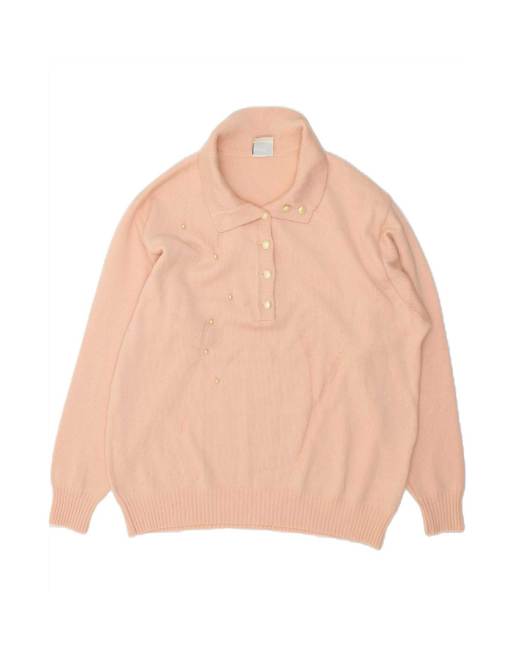 Vintage Loose Fit Button Neck Jumper Sweater It 46 Large In Pink