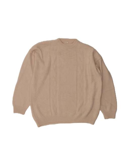 Vintage Loose Fit Crew Neck Jumper Sweater It 50 Medium In Beige Wool