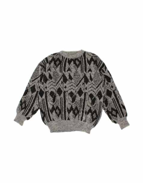 Vintage Loose Fit Crew Neck Jumper Sweater UK 18 XL In Grey Geometric - view 1