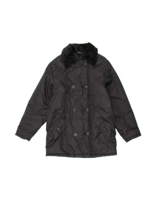 Vintage Loose Fit Double Breasted Padded Jacket UK 14 Medium In Black