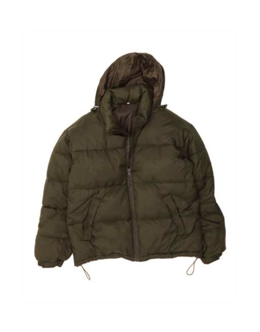 Vintage Loose Fit Hooded Padded Jacket UK 38 Medium In Khaki