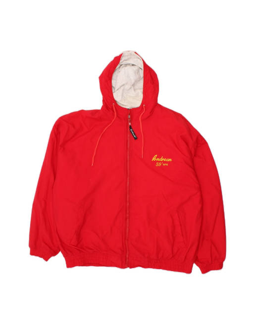 Vintage Loose Fit Hooded Tracksuit Top Jacket XL In Red