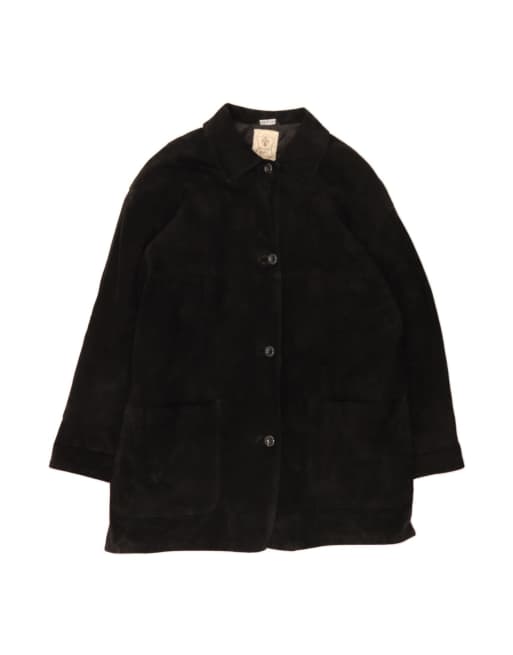 Vintage Loose Fit Leather Coat It 46 Large In Black