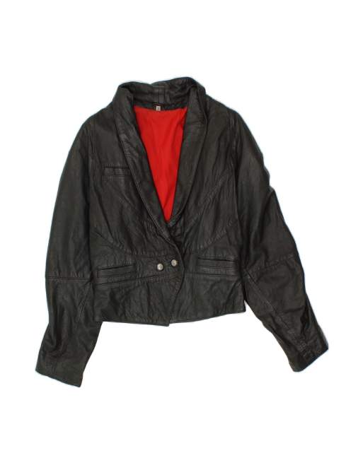 Vintage Loose Fit Leather Jacket It 36 XS In Black