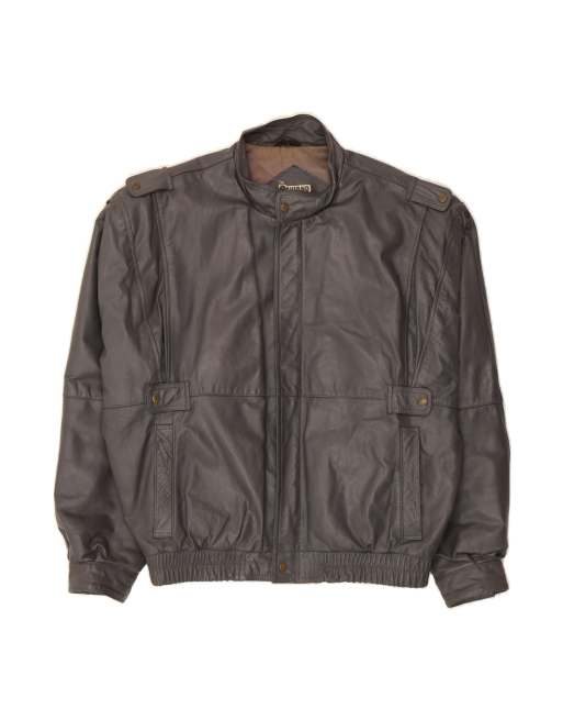 Vintage Loose Fit Leather Jacket UK 38 Medium In Grey