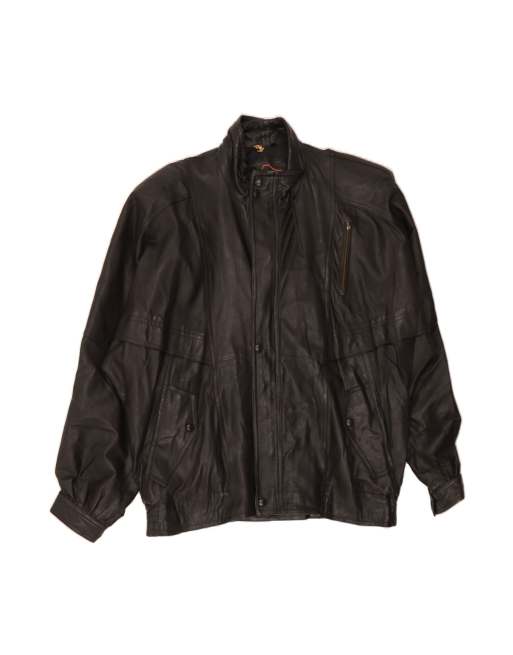 Vintage Loose Fit Leather Jacket UK 42 XL In Black