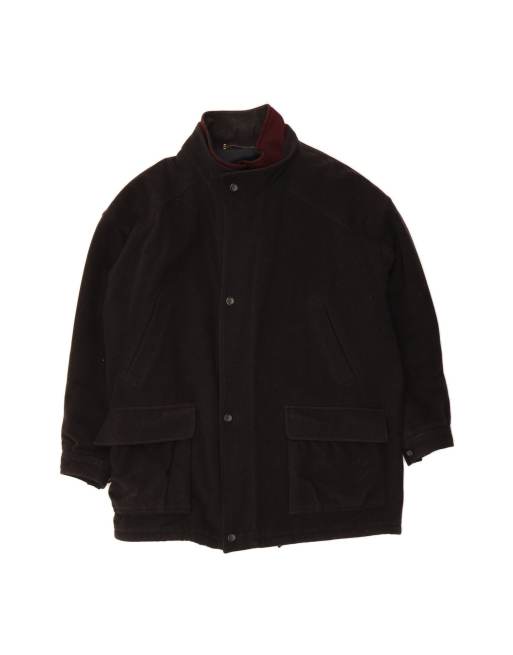 Vintage Loose Fit Overcoat It 50 Large In Black Wool