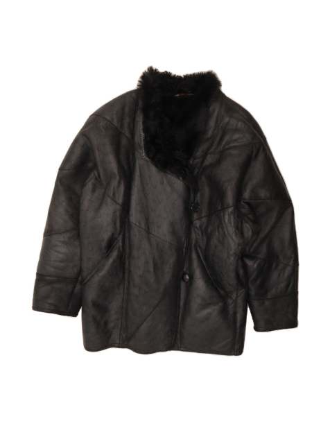 Vintage Loose Fit Shearling Coat It 44 Medium In Black Shearling - view 1