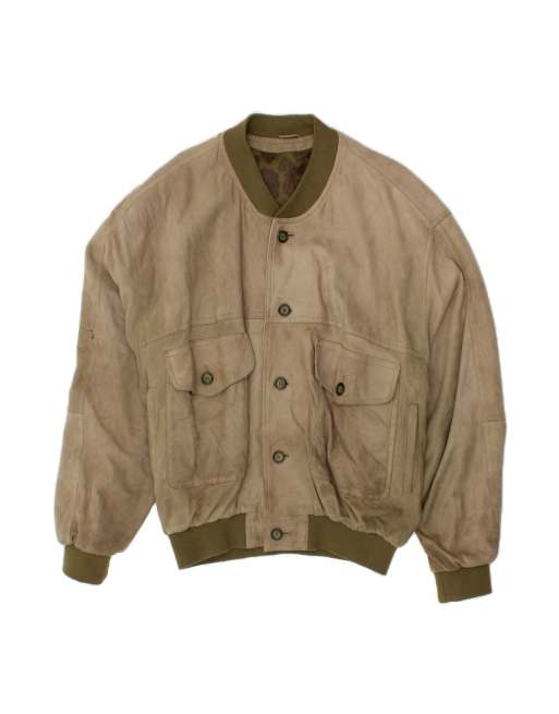 Vintage Loose Fit Suede Bomber Jacket UK 38 Medium In Beige