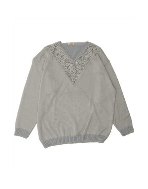 Vintage Loose Fit V-neck Jumper Sweater EU 48 2XL In Grey - view 1