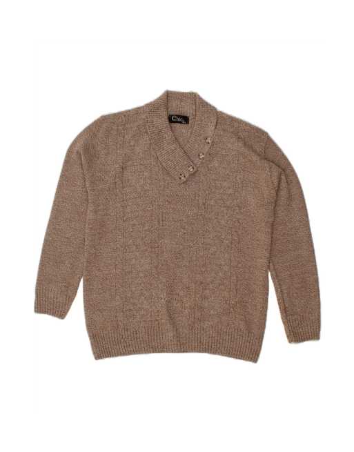 Vintage Loose Fit V-neck Jumper UK 14 Medium In Brown Flecked