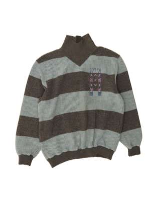 Vintage Lotto Button Neck Jumper Small In Grey Striped Wool - view 1