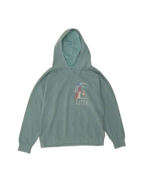 Vintage Lotto Graphic Hoodie Jumper UK 14 Medium In Turquoise - view 1