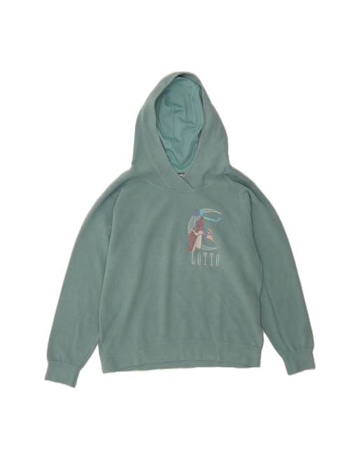 Vintage Lotto Graphic Hoodie Jumper UK 14 Medium In Turquoise