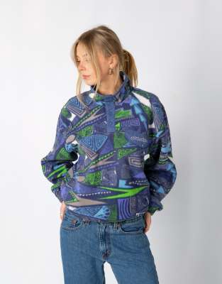 Vintage Lotto Quarter Button Up M Fleece Blue