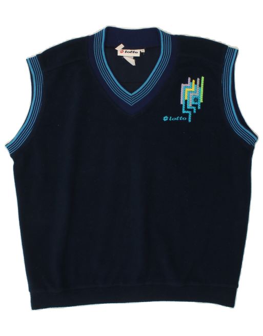 Vintage Lotto Size L Sleeveless Sweatshirt Jumper in Navy Blue