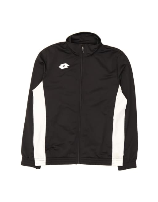 Vintage Lotto Tracksuit Top Jacket UK 18 XL In Black Colourblock